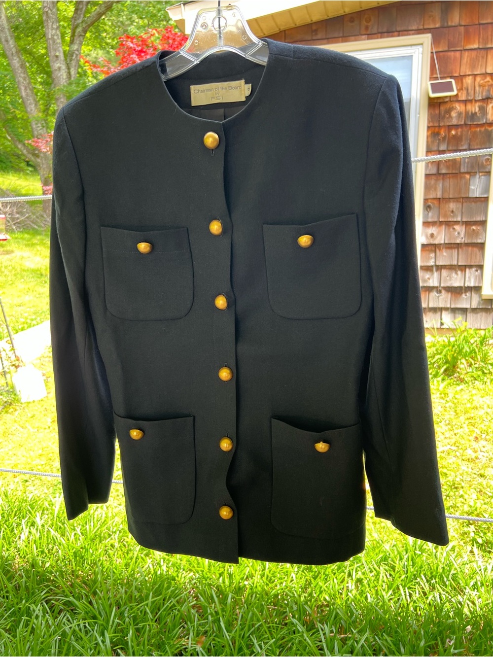 Classic Black Women's Button-Front Jacket with Gold Buttons